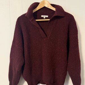 Madewell Waffle Knit V-Neck Sweater in Maroon